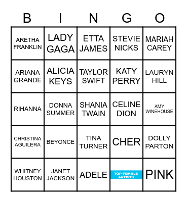 TOP FEMALE ARTISTS 1 Bingo Card