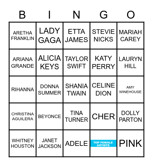 TOP FEMALE ARTISTS 1 Bingo Card