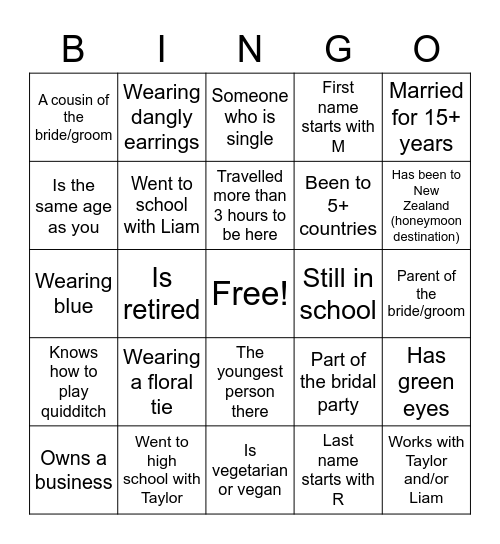 Flewwedding Bingo Card