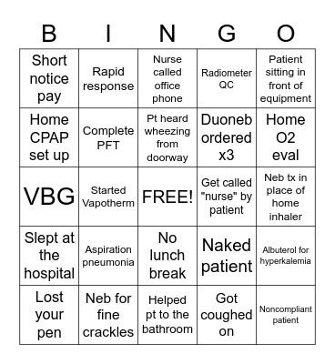 Respiratory Care Week Bingo Card