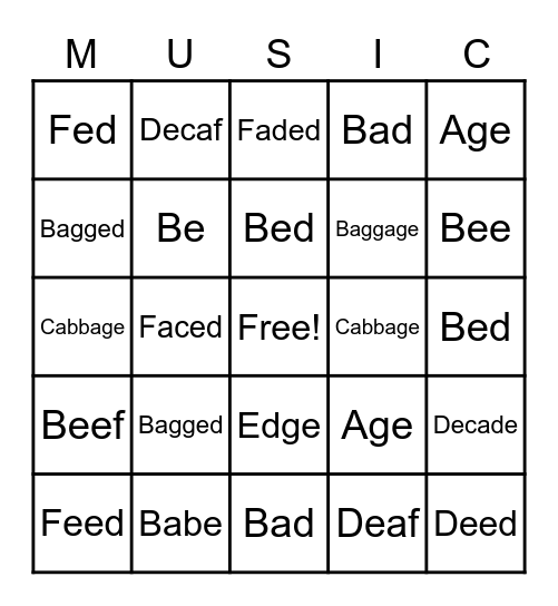 Note Name Bingo Card
