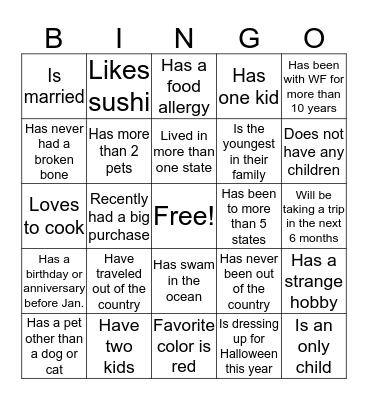 Get to Know You  Bingo Card
