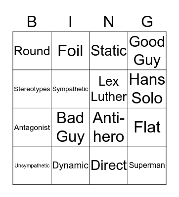 Characterization Bingo Card