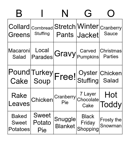 Thanksgiving Bingo Card