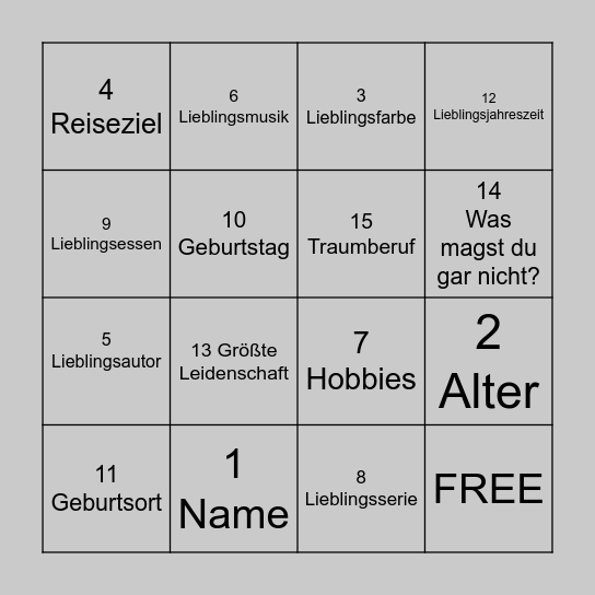 Kennenlernbingo Card