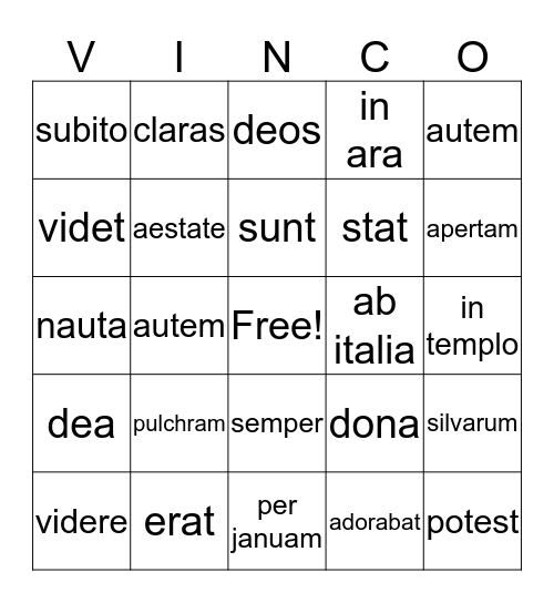 D i a n a Bingo Card