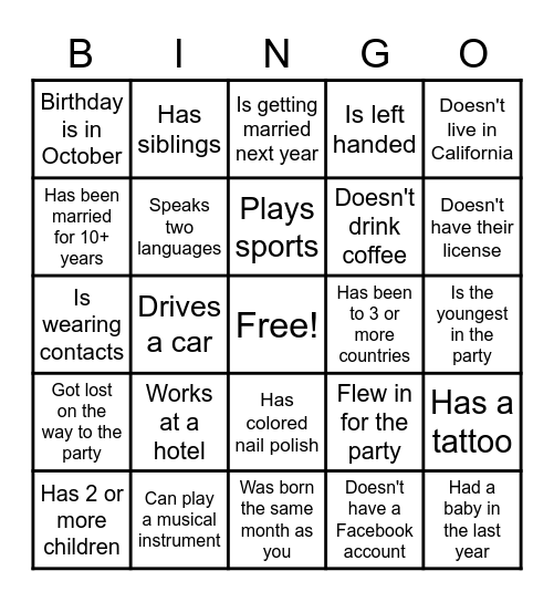 FAMILY BINGO Card