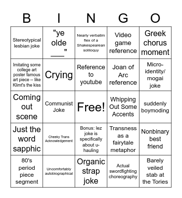 The Prince Bingo Card