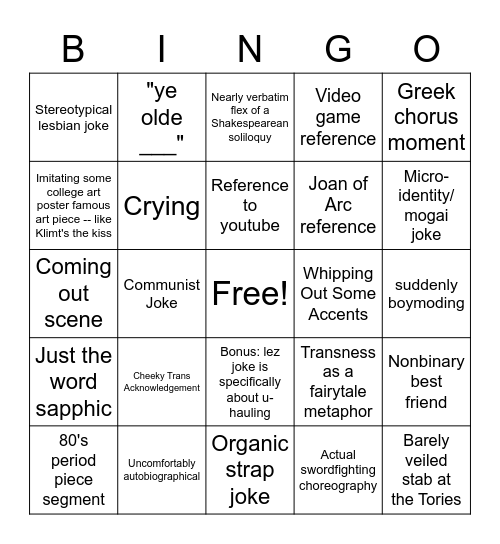 The Prince Bingo Card