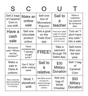 Troop 473 Popcorn Bingo! Bingo Card