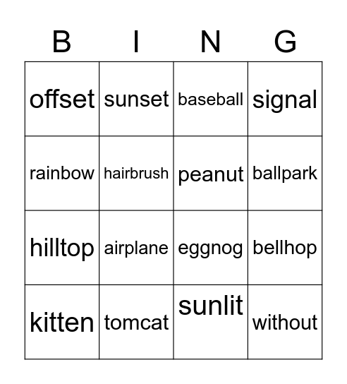 compound words Bingo Card