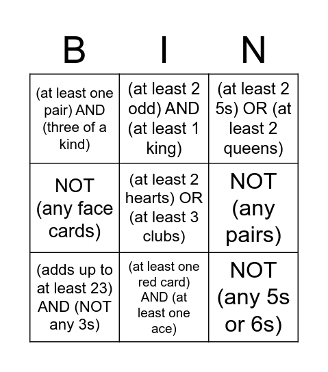 Boolean Bingo Card