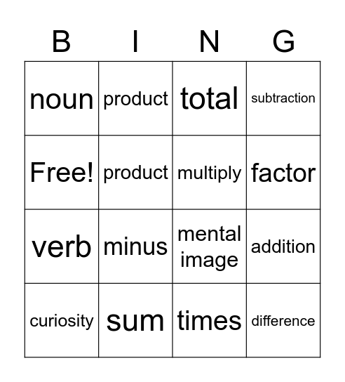 vocabulary Bingo Card