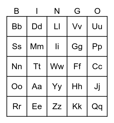 Letters Bingo Card