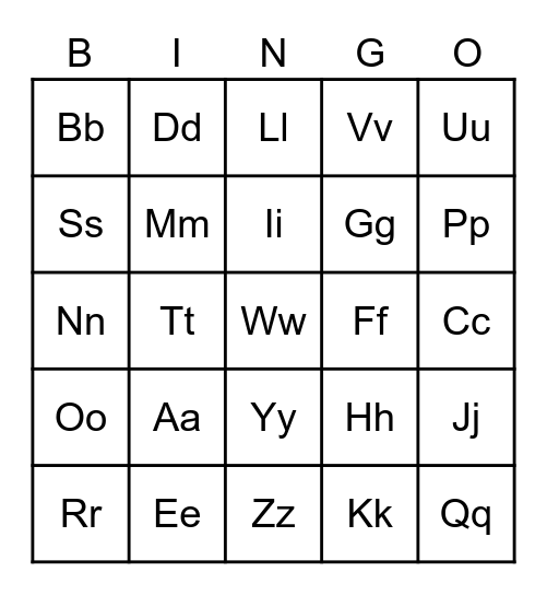 Letters Bingo Card