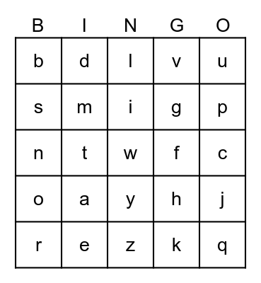 Letters Bingo Card