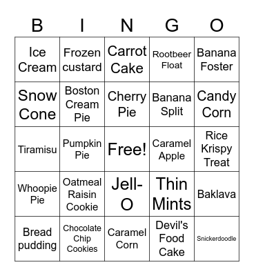 Desserts - Box Around the Free Space Bingo Card