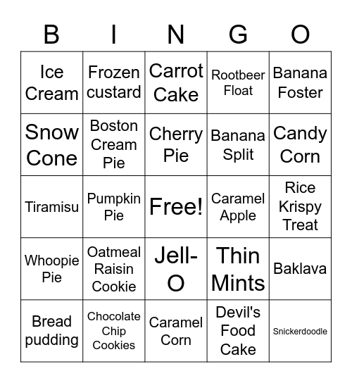 Desserts - Box Around the Free Space Bingo Card