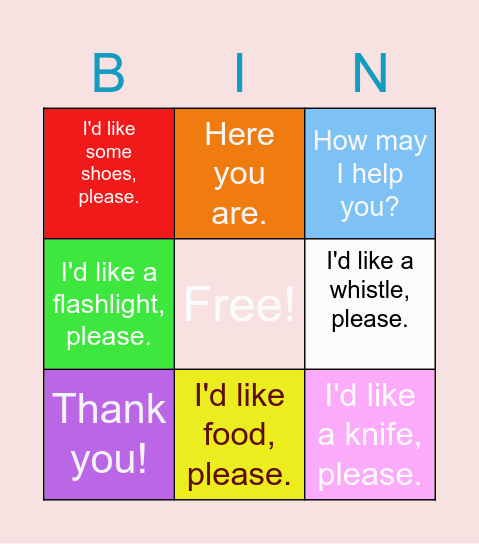 防災句型 Bingo Card