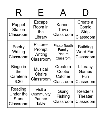 ROGERS MIDDLE SCHOOL FALL FESTIVAL /Family Literacy Night Bingo Card