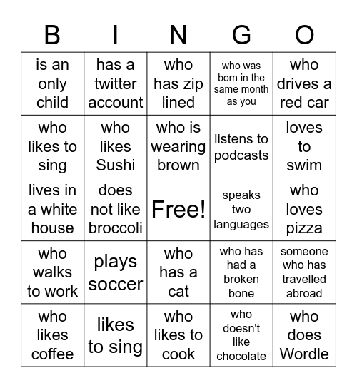 Find Someone who ... Bingo Card