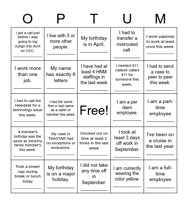 Customer Service Week Bingo Card