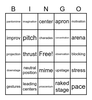 Theatre Vocabulary Bingo Card