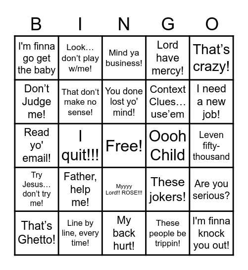 FLORES-ISMS Bingo Card