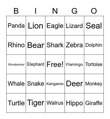 Game 1 - Animal Bingo Card