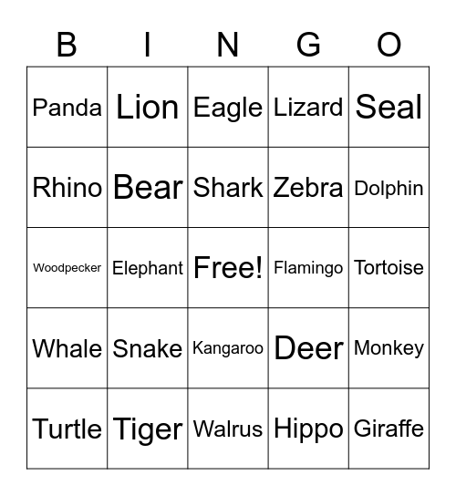 Game 1 - Animal Bingo Card