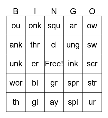 Phonics Special Sounds Bingo Card