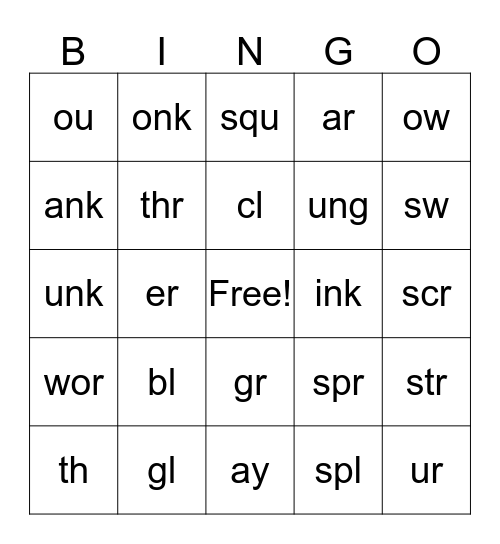 Phonics Special Sounds Bingo Card