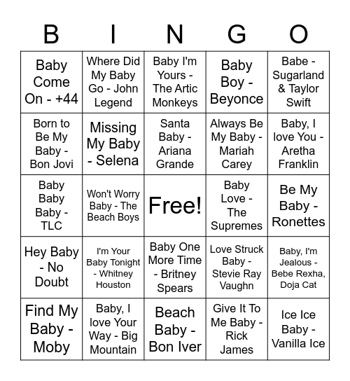 Baby Song Bingo! Bingo Card