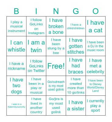GOLYMPICS BINGO Card