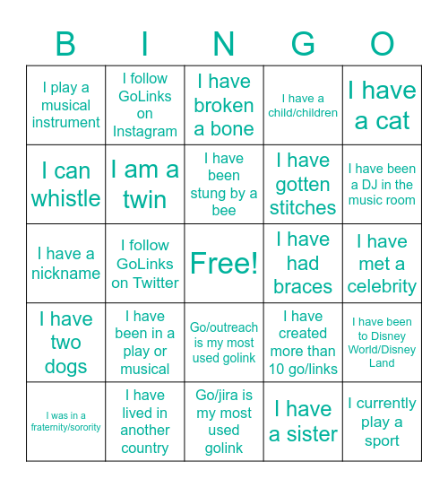 GOLYMPICS BINGO Card