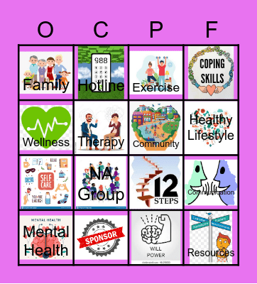 RECOVERY  AWARENESS BINGO Card