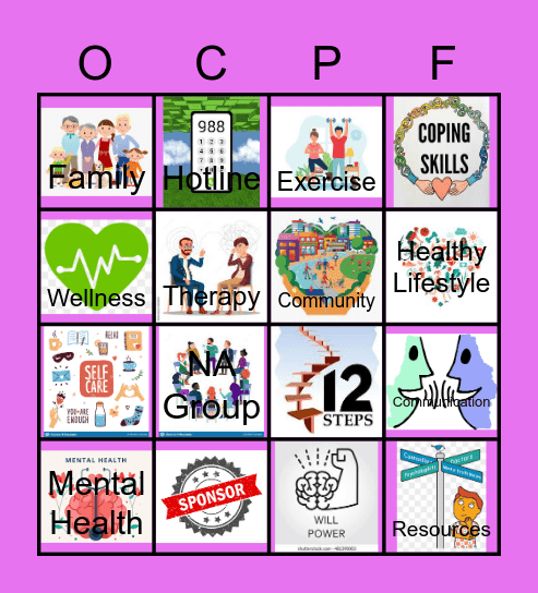 RECOVERY  AWARENESS BINGO Card