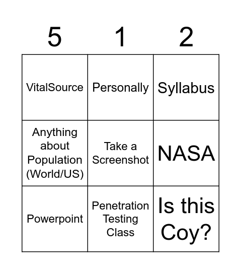 512 Blackout Game Bingo Card