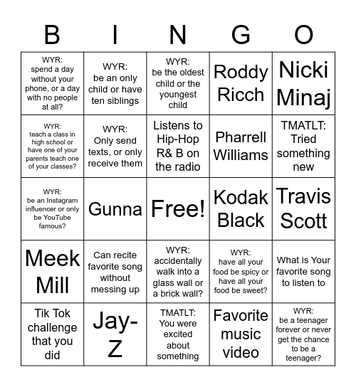 Hip hop and more Bingo Card