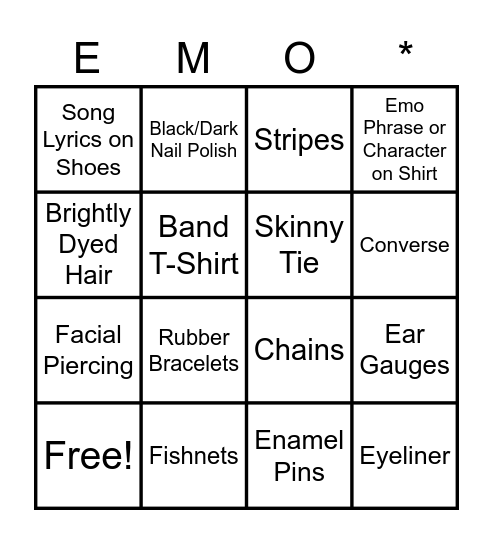 Kyle's Birthday Emo Bingo Card