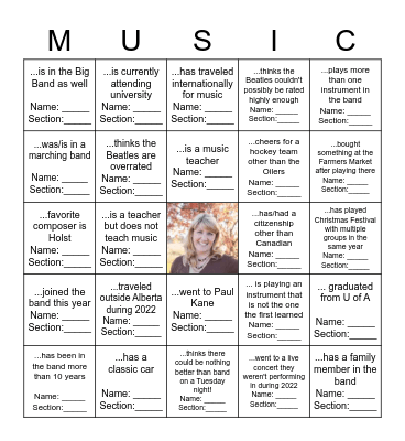 Find a Band Member who... Bingo Card