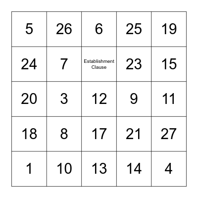 Amendment Bingo Card