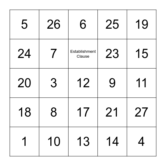 Amendment Bingo Card