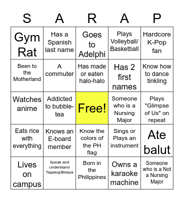 SARAP BINGO Card