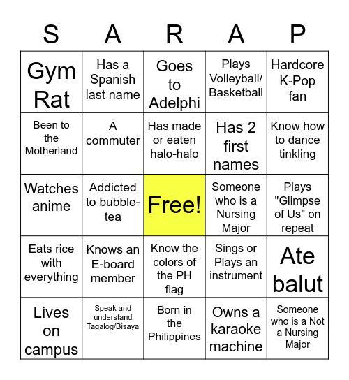 SARAP BINGO Card