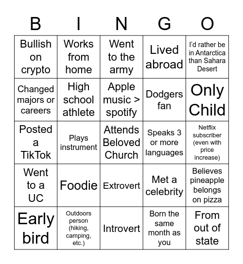 Untitled Bingo Card