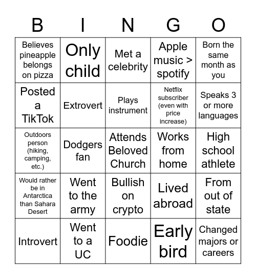 Untitled Bingo Card