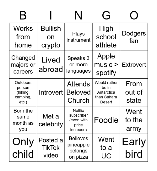 Untitled Bingo Card