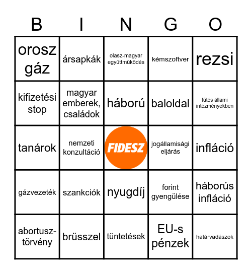 Kormányinfó 2.0 Bingo Card