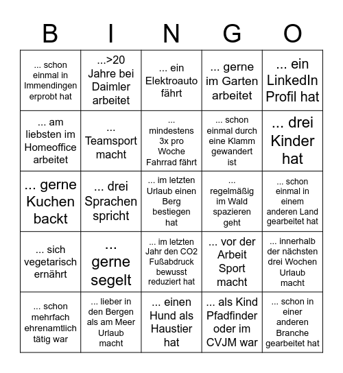 Finde eine Person die ... Bingo Card